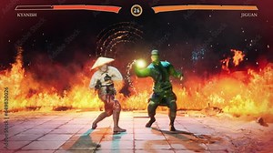 Suffering the defeat in the combat vs fight against the internet enemy. Player defeated by the online opponent in the vs combat computer game battle. Defeat screen after a round of vs combat simulator