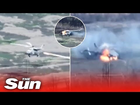 Russian Mi-8 helicopter shot out of the sky with MANPADS by Ukrainian forces near Donetsk