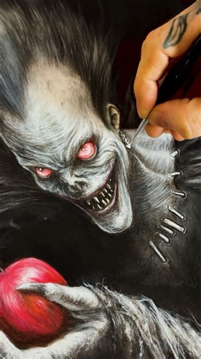 WIL (SHRIKE) Stevens on Instagram: "“Humans are so interesting…” Ryuk from Death Note. Worked on the face today. I can’t quite get past it looking a bit like Hades, but to be fair they do resemble each other in a lot of interpretations! Either way, I’m happy with how it turned out. A nice dark, eerie piece, exactly what I love drawing these days. Hope you like it! #deathnoteedit #ryuk #animeart #comicart #drawingtutorial"
