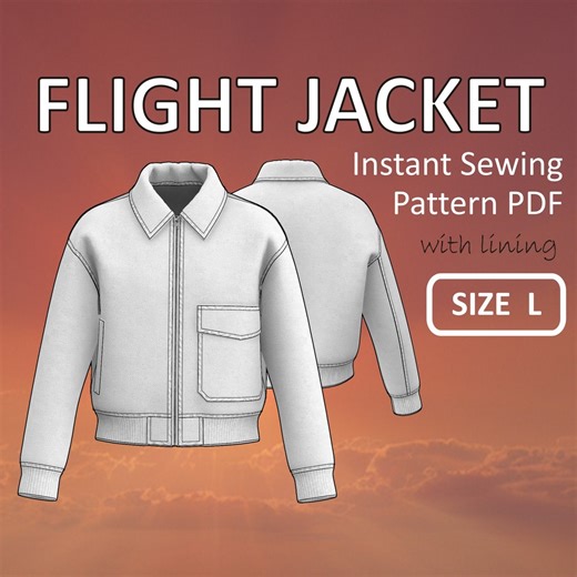 Size L - Flight Jacket for men Aviator Jacket with Front Zipper and Lining Pilot Jacket Blouson - Digital Sewing Pattern PDF - Etsy México