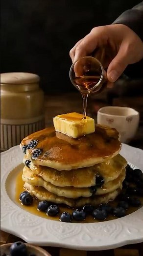 Eggless fluffy blueberry pancakes