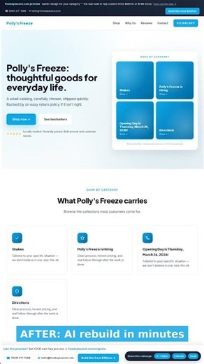 AI rebuilds pollysfreeze.com in minutes