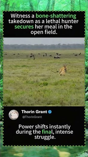 Witness a bone-shatteringtakedown as a lethal huntersocures her mealin theopen tield.#EpicNature