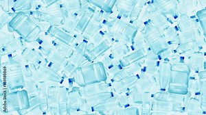 Animated plastic bottles background. Background filled with transparent bottles crashing in each other. Concept plastic waste or recycle animation. Complex layered animation.