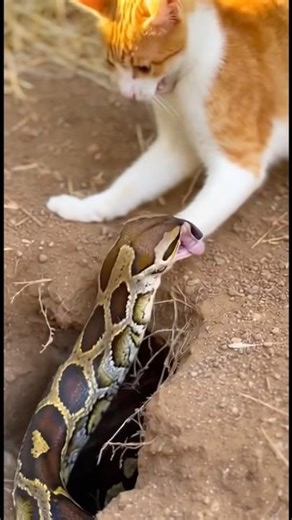 The fight between the cat and the python #shortvideo #cat #python #snake