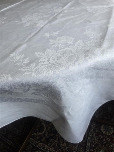Vintage Swedish Linen Damask Tablecloth – White – Rose Pattern – Boho Rustic Elegance – 128 × 180 Cm (50.4 × 70.9 Inches) - Free Shipping - Etsy