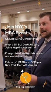  Join us for QS Discover & Connect @ New York Marriott Marquis on Feb 1 at 11:30 am! 欄 Meet admissions reps from London Business School, BU, GWU, UConn, Johns Hopkins & more at QS Discover MBA!  Free professional headshots.  Exclusive Scholarships!  Free resume review.  Set your MBA program search up for success.  Sign up and attend for free! ✅✍ | QS Top MBA | Facebook