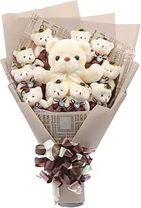 Cute Bear Bouquet - Handmade Plush Bear Bouquet with Cute Soap Flower for Any Occasions, Birthday, Bridal Shower, Graduation etc. (10 Little Bears)