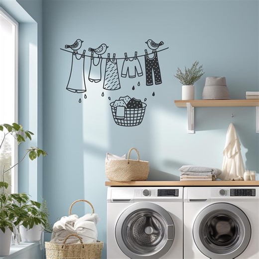 Clothesline With Birds Laundry Mud Room Vinyl Wall Decal Sticker - Etsy