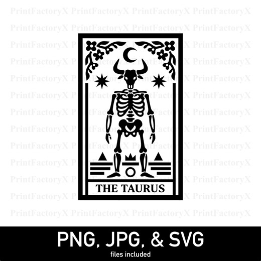 The Taurus Tarot Skeleton Zodiac Art | PNG SVG JPG Digital Download - Etsy