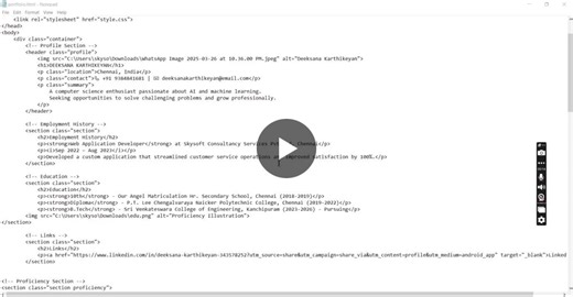 CodSoft Internship Program: Task:Creating a personal portfolio using CSS and HTML is a popular beginner web development project. | DEEKSANA K