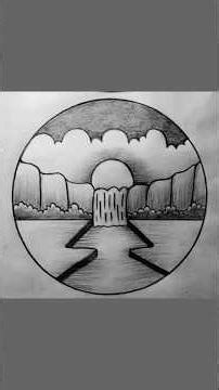 Simple waterfall sunset pencil drawing | Easy circle drawing. #shorts#reels
