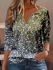 Women's Pullover Sweatshirt Zip Up Sweatshirts Graphic Polka Dot Plain Elegant Warm Fashion Long Sleeve V Neck Regular Tops Home Work Street Sequins Patchwork Quarter Zip Blue Silver Light Blue 2025