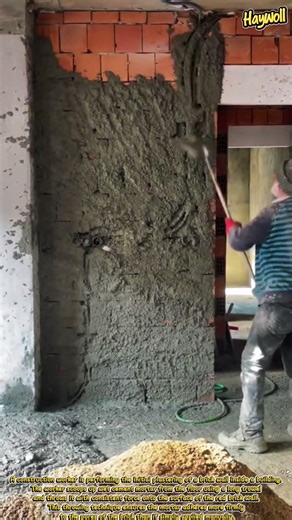 do the initial plastering on a brick wall using a trowel