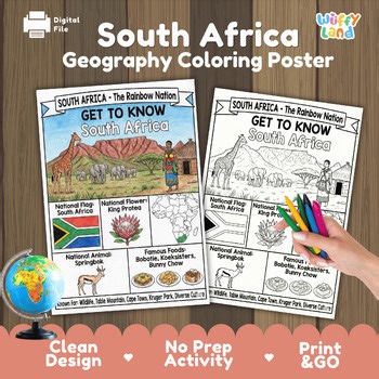 South Africa Geography Coloring Poster Get to Know South Africa World Culture