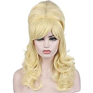 Kalyss Blonde Beehive Wig Women's Curly Wavy Long Heat Resistant Synthetic Hair Cosplay Costume Wigs (Blonde)