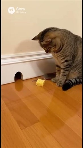 Tense Stare! 🧀 Cat vs Mouse: Who gets the cheese?？ QAQ🐭😼 #shorts #catmouse #suspense