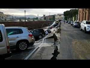 Road collapse plunges parked cars into Florence underwater pipe