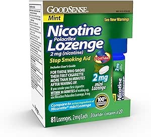 GoodSense Mini Nicotine Polacrilex Lozenge 2mg, Mint, 81-Count, Stop Smoking Aid, GoodSense Smoking Cessation Products