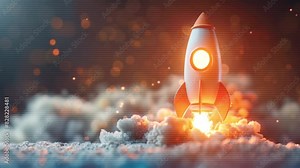 3d rocket emoji taking off and launching from the moon in space with flames and smoke, investment stocks and crypto concept Generative AI