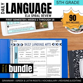 5th Grade Grammar & ELA Spiral Review Bell Ringers: Back to School Daily Warm Up