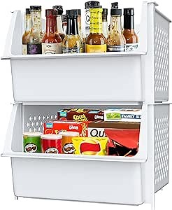 Amazon.com - TidyFriend Plastic Stackable Storage Bins for Pantry, 2-Pack Stackable Bins for organizing food, kitchen, and bathroom essentials (White)