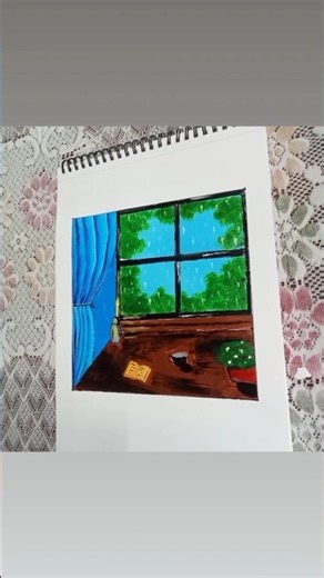 Rainy Window Scenery Painting | Simple & Peaceful Art 🎨🌧️#shorts