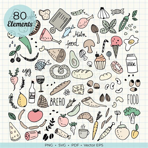 Food Clipart Bundle PNG SVG, Recipe Clipart, Kitchen Icons, Meal Planner Clipart, Grocery Doodle, Cooking Illustration, Cricut Files - Etsy