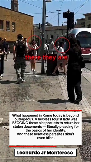 What happened in Rome today is beyond outrageous. A helpless tourist lady was BEGGING these pickpockets to return her stolen documents — literally pleading for the basics of her identity. And these heartless parasites didn’t even blink. She tried to confront them. She checked their bags again and again. But of course — NOTHING. Because the moment they robbed her, the loot was already passed to another member of their filthy little squad. This is how these street hyenas operate: 🐀 One distracts 
