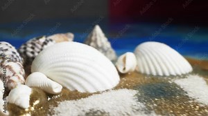 super close up. the process of making panels of epoxy resin, shells and sand