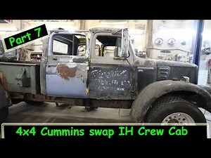 Squaring up the rear door frames for the crew cab Cummins IH 4x4 body swap.