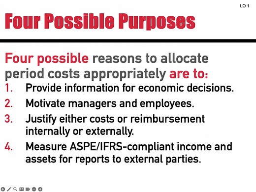Purpose of and criteria to justify cost allocation