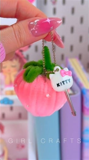 Cute Strawberry Keychain Tutorial 🍓🎀 #diy #craft