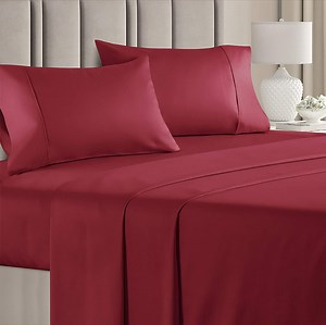 CGK Linens 4-Piece 400 Thread Count Cotton Sheet Set - Queen Size 100% Cotton Sateen Bed Sheets Fits 18"-24" Mattresses, Burgundy
