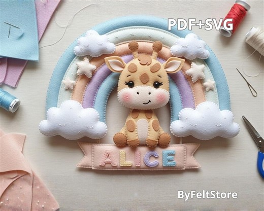 Giraffe Felt Pattern PDF & SVG – Baby Rainbow Nursery Decor – DIY Plush Template – Personalized Name Sign – Safari Baby Room Wall Art - Etsy