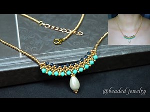 DIY simple beaded necklace with bicone and seed beads. Beading tutorial