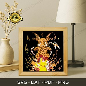 Pokemon Evolution Pikachu to Raichu Lightbox SVG, DIY Anime Shadow Box Template (digital Download) - Etsy