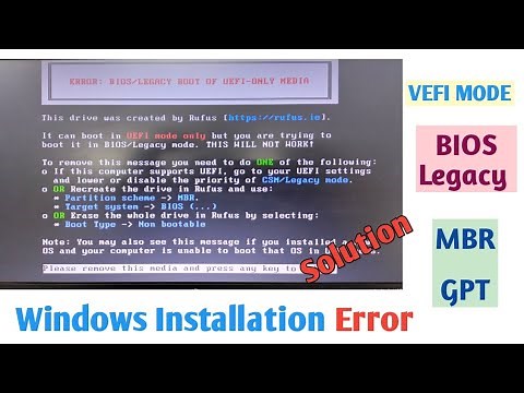 Windows 10 Installation Error | BIOS / Legacy Boot of UEFI - Only Media | Windows error solution