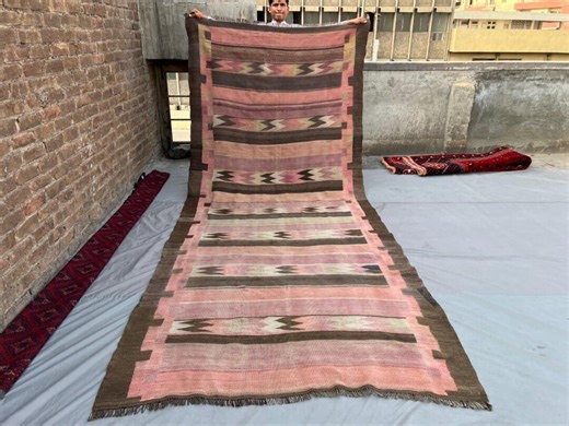 5'5 X 12'8 Vintage Afghan Herat Kilim Runner Handmade Wool, Faded Pink Beige Brown Bohemian Tribal Caucasian Hallway Kitchen Rug Rare Design - Etsy