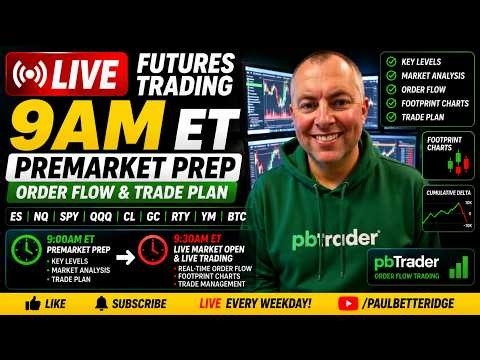 LIVE Futures Trading 9AM ET | ES & NQ Premarket Prep, Order Flow & Trade Plan