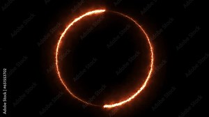 Beautiful ring of fire on black background. Abstract solar fire circle. Gradually appearing burning ring of fire. Motion graphics 4k.