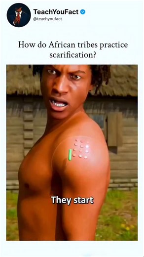 teachyoufact on Instagram: "The post features an animated video demonstrating scarification, a traditional African body modification where incisions are made along pre-marked patterns, often rubbed with ash to raise and darken scars, serving as permanent markers of identity and rites of passage. Practised by various ethnic groups like the Nuer in 15 South Sudan or the Ga'anda in Nigeria, scarification symbolises maturity-enduring the pain signifies readiness for manhood-and has persisted for mil