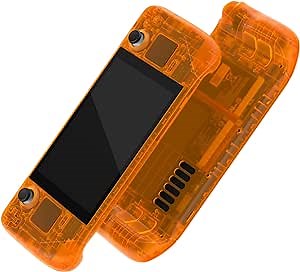 eXtremeRate Clear Orange Custom Faceplate Back Plate Shell for Steam Deck LCD, Handheld Console Replacement Housing Case, DIY Full Set Shell with Buttons for Steam Deck LCD - Console NOT Included