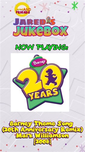 Jared Robinson on Instagram: "On today’s episode of Jared’s Jukebox, we got a more obscure version of the iconic Barney Theme Somg. If you say you had never heard this, I’d forgive you since it came so late in the show’s run! This was a very special remix that was done for the franchise’s 20th anniversary back in circa 2008, done by Mark Williamson, who actually did work on a few songs in some of the last seasons of Barney and Friends. This was on his MySpace for a time. This version of Barney’s