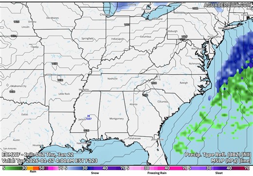 We are VERY concerned about a possibly significant ice storm in extreme northeast Georgia and western parts of the Carolinas in the higher terrain. Cold air bleeding south down the Appalachians will keep the surface below freezing longer, promoting continued icing. | MyRadar Weather Radar