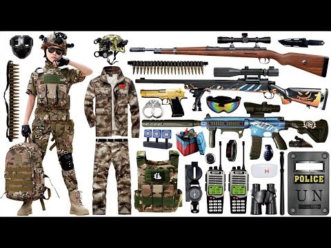 Unboxing mysterious toy box, Mauser 98k sniper rifle, M416 assault rifle, Colt 1911 pistol, Glock