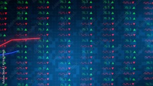 Moving charts of financial data showing the price movement up and down in the stock market. Stock market tickers and stock market charts. Price indicators and forecast..