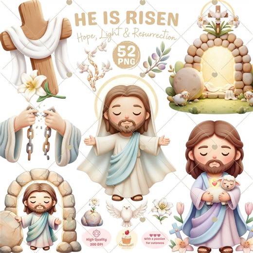 Christian Easter Resurrection PNG, He is Risen Clipart, Jesus Tomb Cross, Religious Holiday Graphics - Etsy