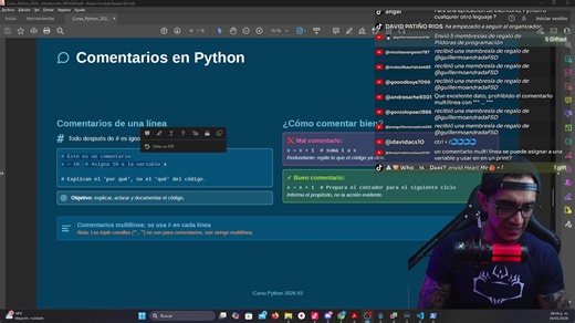 En este live vamos a cubrir fundamentos esenciales de programación relacionados con el manejo de números, variables, comentarios y listas, entendiendo no solo cómo se escriben, sino cómo el lenguaje los interpreta internamente. Empezaremos trabajando con números enteros y decimales, revisando operaciones aritméticas, potencias, el orden de evaluación y qué sucede cuando se mezclan distintos tipos numéricos. También veremos por qué en algunos casos los decimales no producen resultados exactos, có