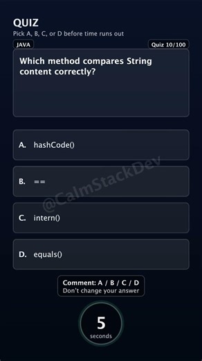 Quiz - 010 | Which method compares String content correctly? | #shorts #java #quiz